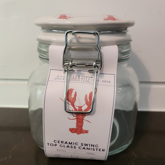 Sara Fitz Ceramic Swing Top Glass Canister Lobster Design - Picture 2 of 7